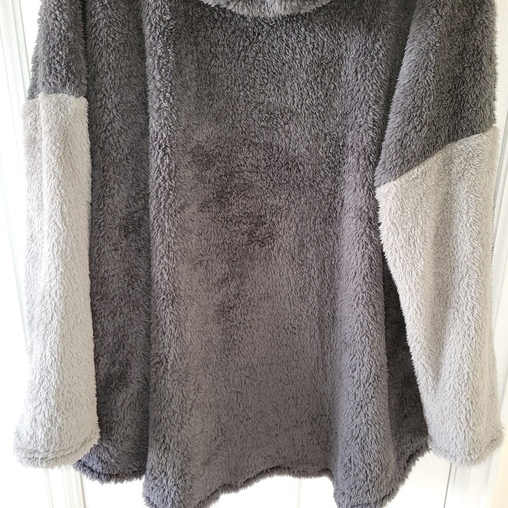 Noracora Plush Fleece Cat Hoodie XXL 1/4 Zip Pouch Pocket Dolman Sleeve Gray - Picture 12 of 15